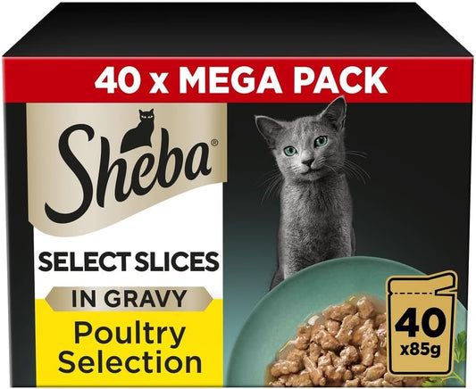 Sheba Select Slices Cat Wet Food - Poultry Selection in Gravy - 40x85g (Pack of 1)