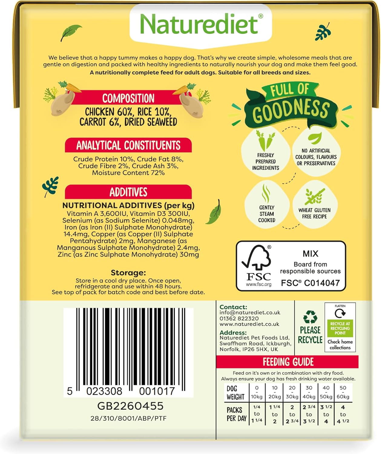 Naturediet - Feel Good Wet Dog Food, Natural and Nutritionally Balanced, Chicken, 390g (Pack of 18)
