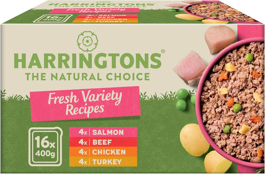 Harringtons Complete Wet Tray Grain Free Hypoallergenic Adult Dog Food Classics Variety Pack 16x400g - Salmon, Beef, chicken & Turkey- Made with All Natural Ingredients (Packaging may vary)